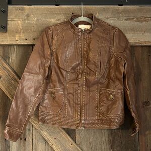 Sonoma Faux Imitation Leather Jacket Brown Zip Up